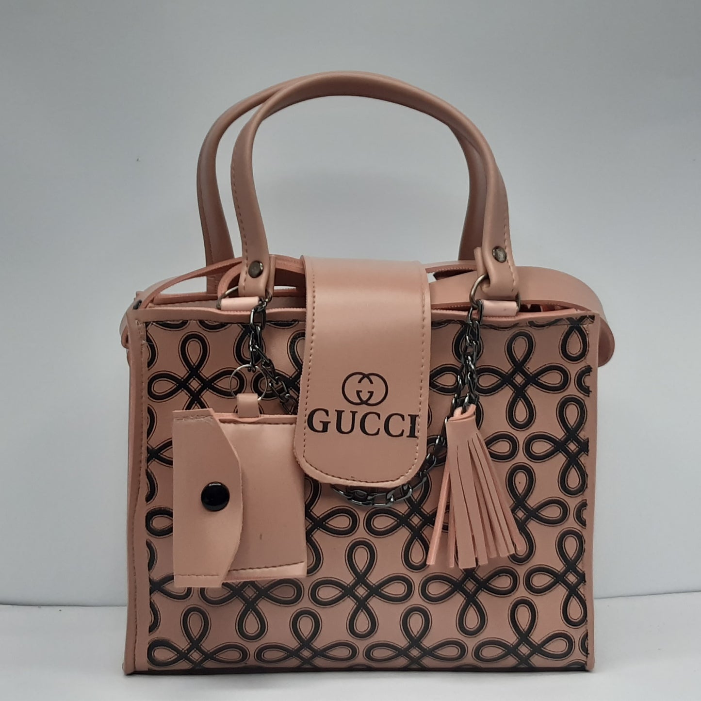 Pink And Black Luxury Loop Lock Tote Bag Wolvegaze.store