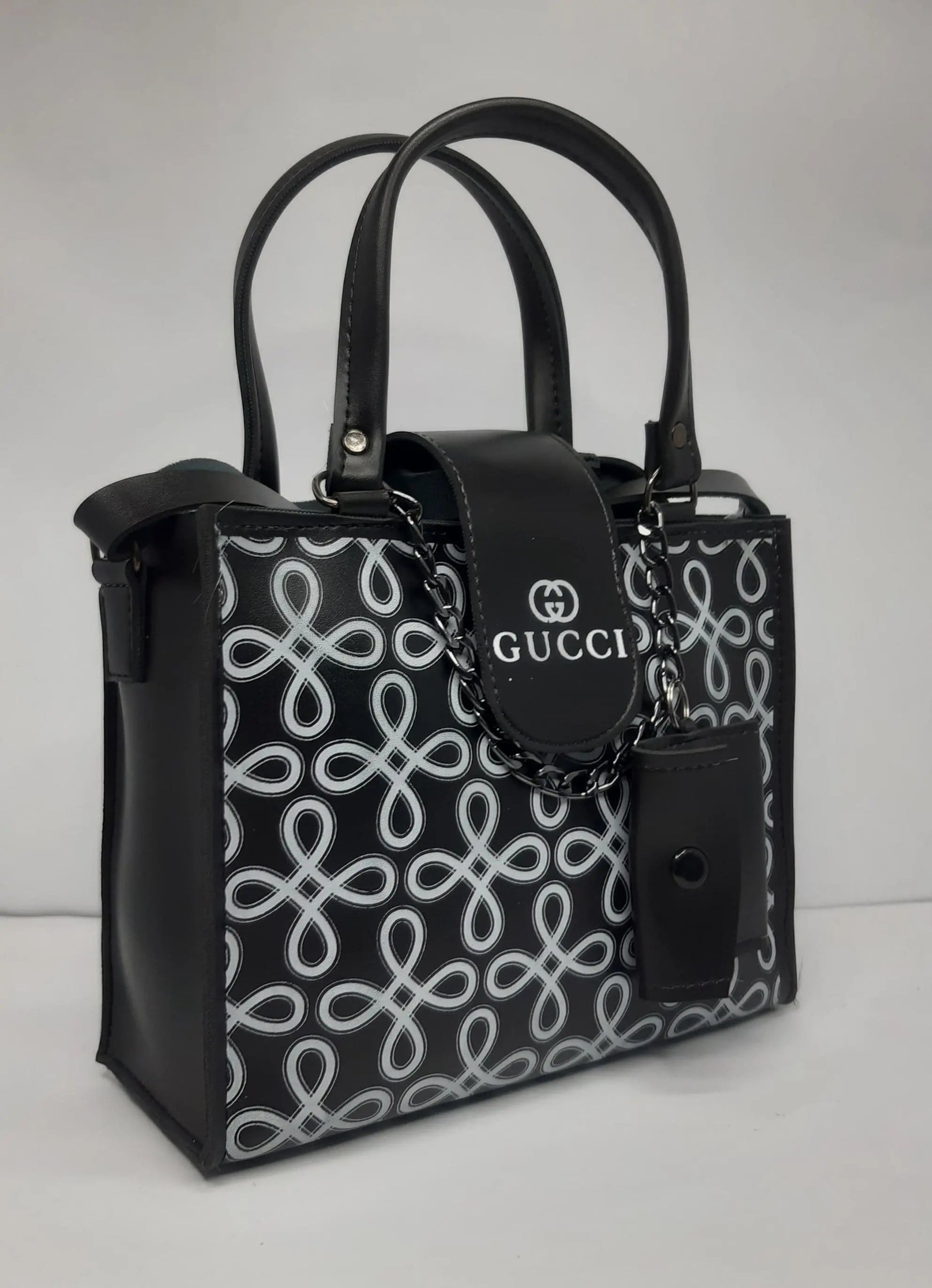 Black And White Luxury Loop Lock Tote Bag Wolvegaze.store