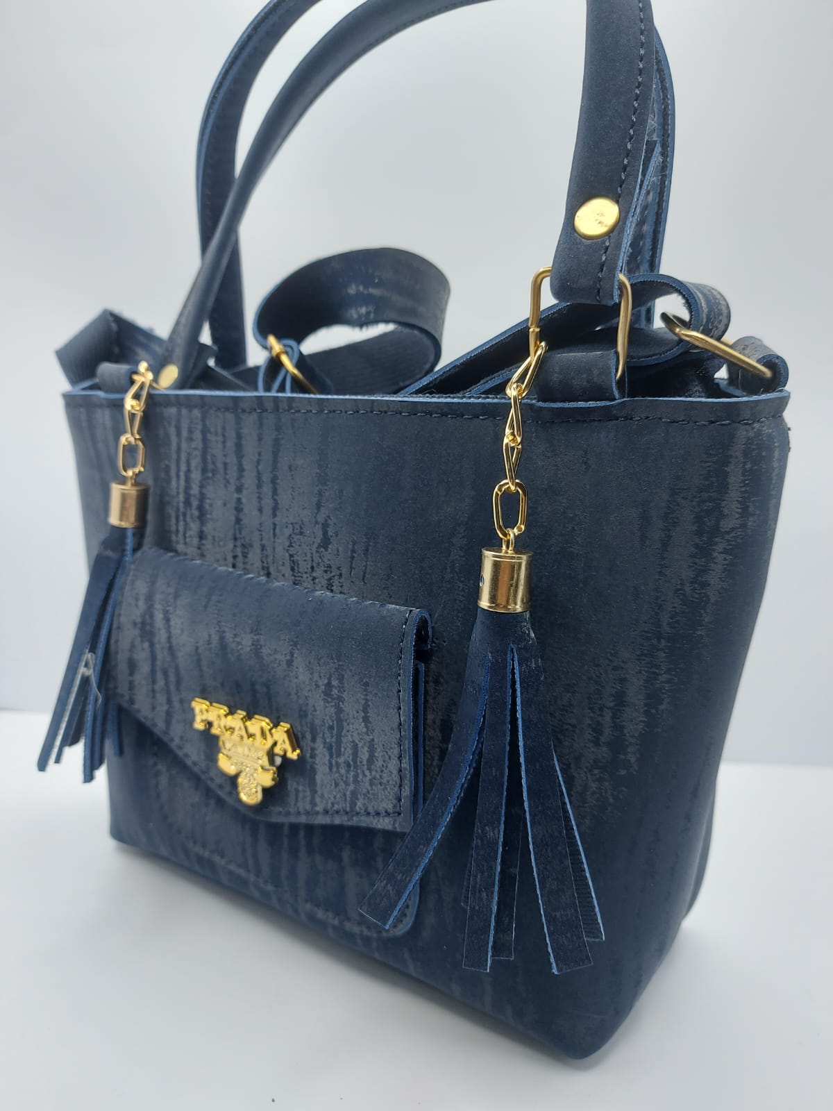Navy Velvet Charm Tote Bag Wolvegaze.store